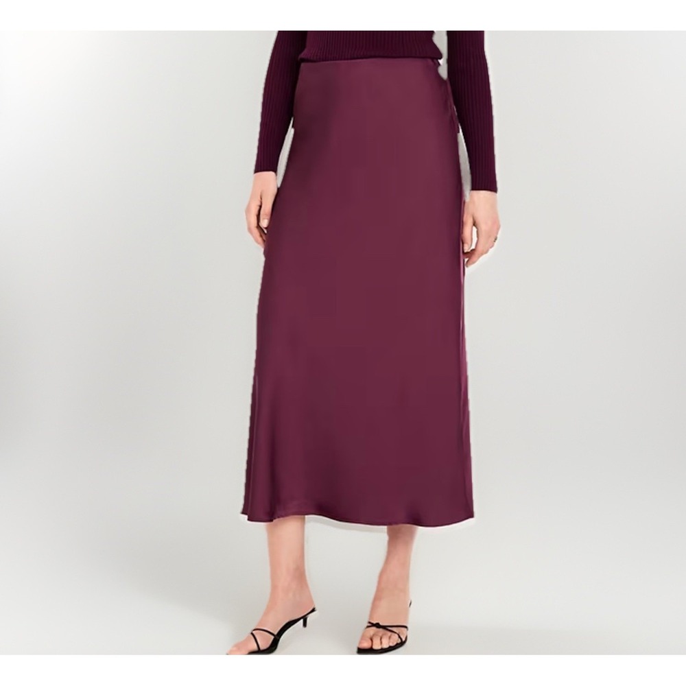 NWT Medium Old Navy Satin Slip Skirt Burgundy Midi Cocktail Party Slit Evening
